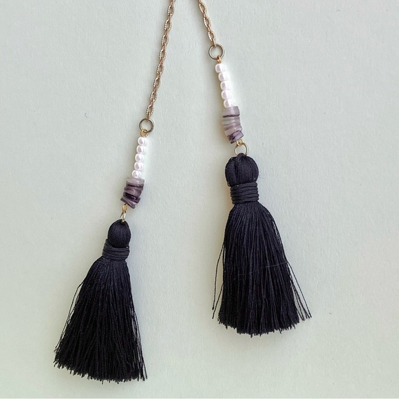 Black Tassel Necklace with Beads - Picture 4 of 5